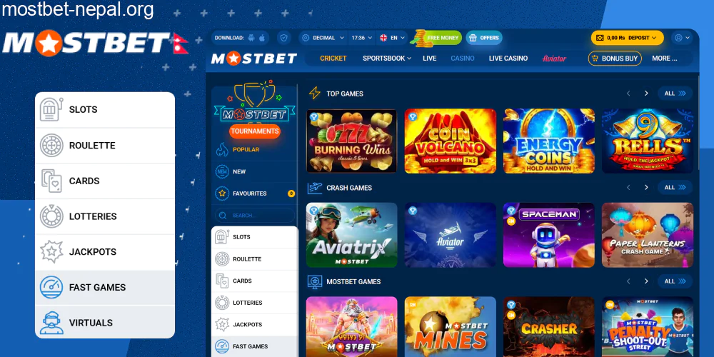 Overview of casino games at Mostbet Nepal